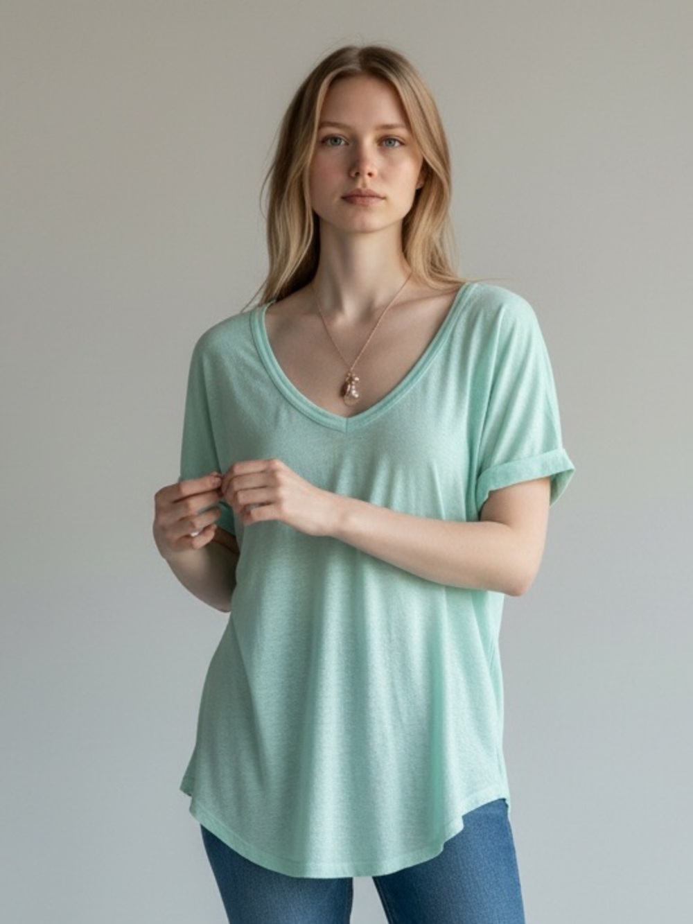 ✨We The Free by Free People Oversized V-Neck Tee Medium Mint Aqua Cutout Sleeve✨